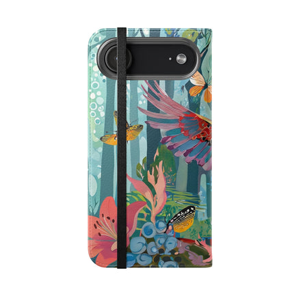 🦖🦋 Colorful Raptor Flip Case – Butterfly Wonder & Forest Adventure