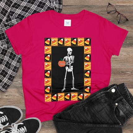 Candy Corn Skeleton Women's Midweight Cotton Tee