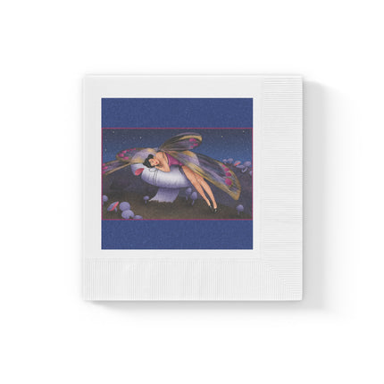 Slumbering Fairy on a Mushroom White Coined Napkins
