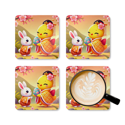 Whimsical Springtime Exchange Corkwood Coaster Set