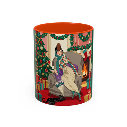 🖤🔥 The Lady Of The Christmas Hearth Colorful Mug – Art Deco Holiday Elegance