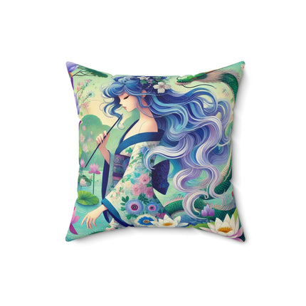 Fairy of the Koi Pond Spun Polyester Square Pillow