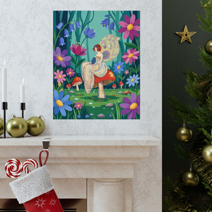 🧚🍄 The Lady Of The Mushroom Forest Matte Vertical Poster – Art Deco Fairy Whimsy