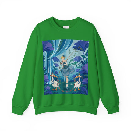 🪶🌺 The Pelican Garden Dance Crewneck Sweatshirt – Art Deco Botanical Whimsy