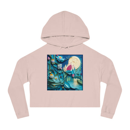 Ethereal Moonlit Lake Women’s Cropped Hooded Sweatshirt