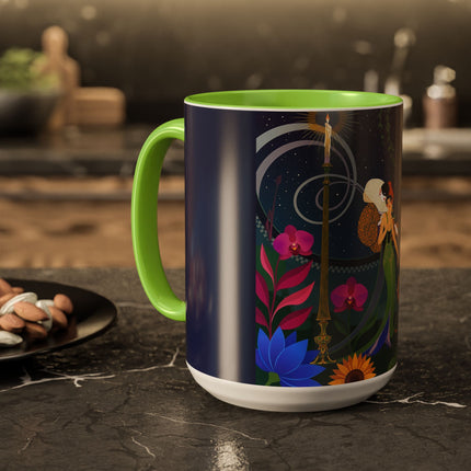 The Lady Of The Starlit Candles Colorful Mugs – Art Deco Theatrical Romance