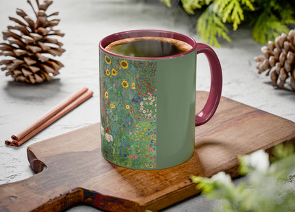 Farm Garden with Sunflowers by Gustav Klimt Colorful Mugs (11oz, 15oz)