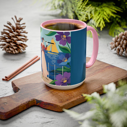 The Lady Of The Golden Horizon Colorful Mugs – Art Deco Coastal Elegance