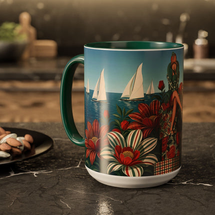 ⛵🌹 The Seaside Rose Traveler Colorful Mug – Art Deco Floral Elegance