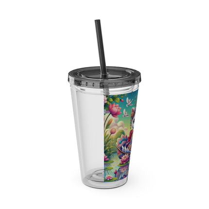 Geisha Kitten’s River Voyage Sunsplash Tumbler with Straw, 16oz