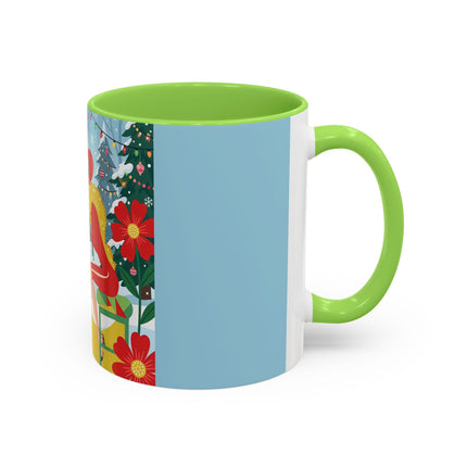 ☕🎄 Christmas Tea In The Snow Garden Colorful Mug – Art Deco Holiday Friendship