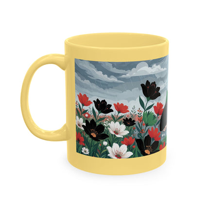 🌺☔ The Lady In The Stormy Flower Garden Ceramic Mug – Art Deco Fashion Elegance
