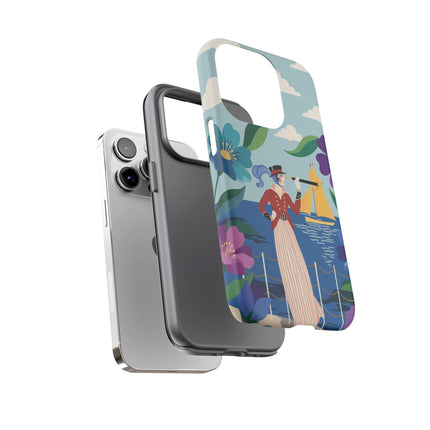 🌊🔭 The Lady Of The Seaside Lookout Phone Case – Art Deco Nautical Adventure