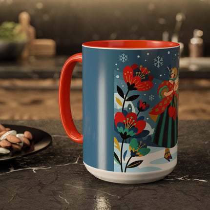 ❤️❄️ The Winter Heart Messenger Colorful Mug – Art Deco Snow Garden Fantasy