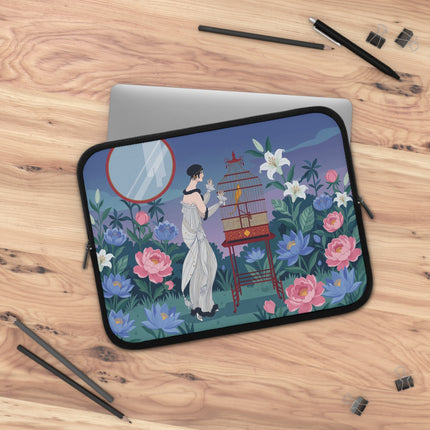 🦜🌸 The Lady And The Golden Bird Laptop Sleeve – Art Deco Garden Elegance