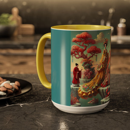 Cherry Blossom Courtesans & Crimson Crab Colorful Mug – Imperial Elegance & Playful Charm