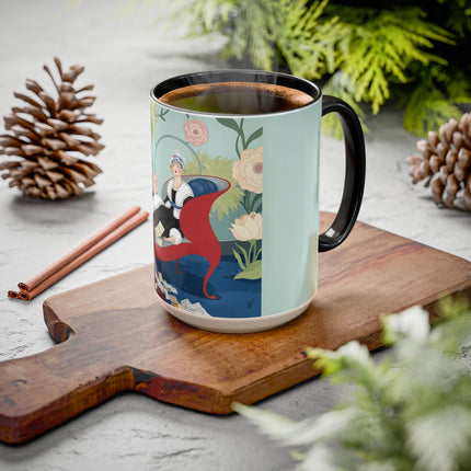 The Lady Of The Scarlet Chaise Colorful Mugs – Art Deco Romantic Elegance