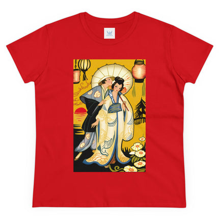 Golden Embrace: A Serene Moment of Love Women's Midweight Cotton Tee