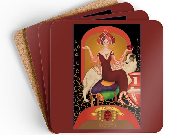 Capricorn Zodiac Design – December & Garnet by Sofia Chiostri | Corkwood Coaster Set