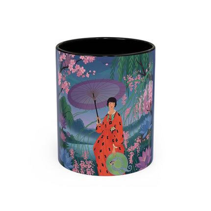 The Lady Of The Cherry Blossoms Colorful Mugs – Art Deco Spring Elegance