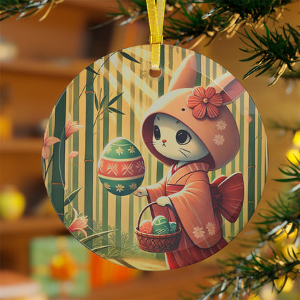 Geisha Kitten’s Easter Stroll Glass Ornament