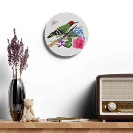 Woodpecker & Rose Acrylic Wall Clock