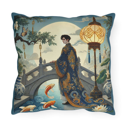 Moonlit Bridge Gentleman Outdoor Pillows – Imperial Serenity & Moonlit Harmony