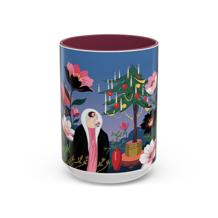 🌹🎄 The Lady Of The Candlelit Rose Tree Colorful Mug – Art Deco Christmas Garden