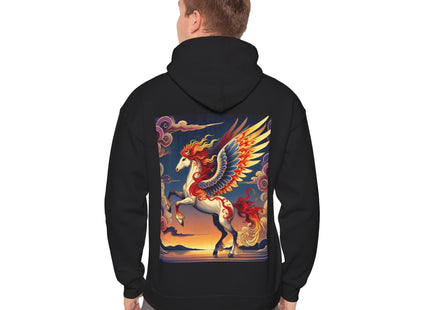 Flame-Winged Horse at Sunset – Heavy Blend™ Hooded Sweatshirt