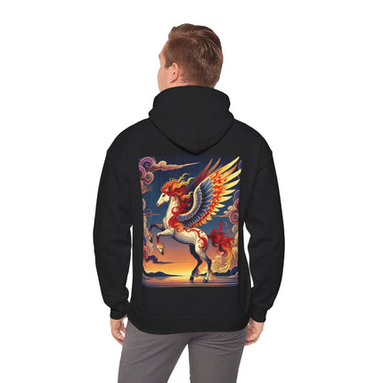 Flame-Winged Horse at Sunset – Heavy Blend™ Hooded Sweatshirt