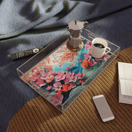 Orange and Pink Bougainvillea Blooms Acrylic Serving Tray