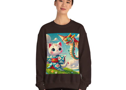 Geisha Kitten and the Dragon Kite Heavy Blend™ Crewneck Sweatshirt