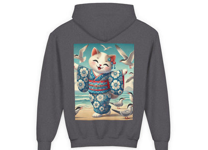Geisha Kitten by the Seaside Youth Heavy Blend Hooded Sweatshirt