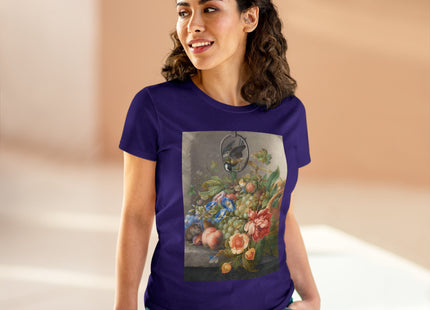 Still Life With Flowers, Fruit, A Great Tit And A Mouse by Herman Henstenburgh Women's Midweight Cotton Tee