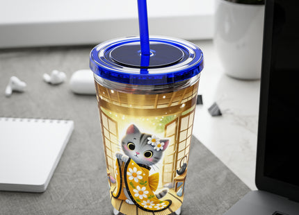 Playful Kitten in the Tea Room Sunsplash Tumbler with Straw, 16oz