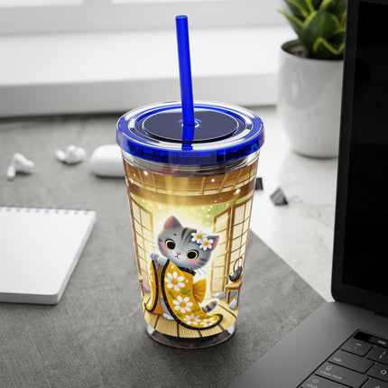 Playful Kitten in the Tea Room Sunsplash Tumbler with Straw, 16oz