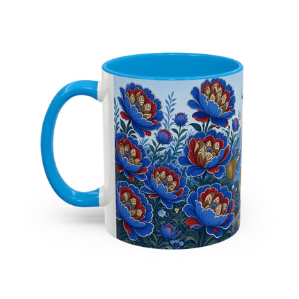 💙🌺 The Sapphire Blossom Garden Dancer Colorful Mug – Art Deco Fashion Fantasy