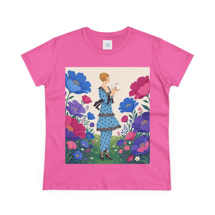 🐇🌺 The Little Rabbit Garden Cotton Tee – Art Deco Floral Whimsy