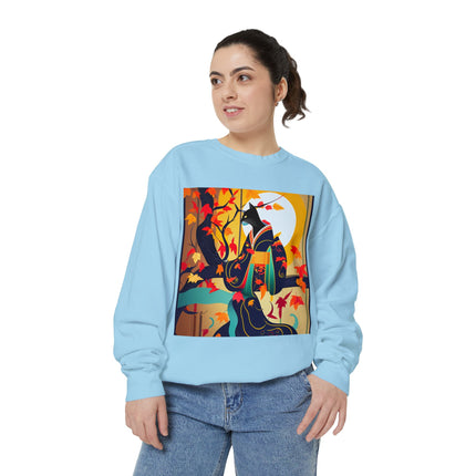 Black Cat in Kimono Unisex Garment-Dyed Sweatshirt