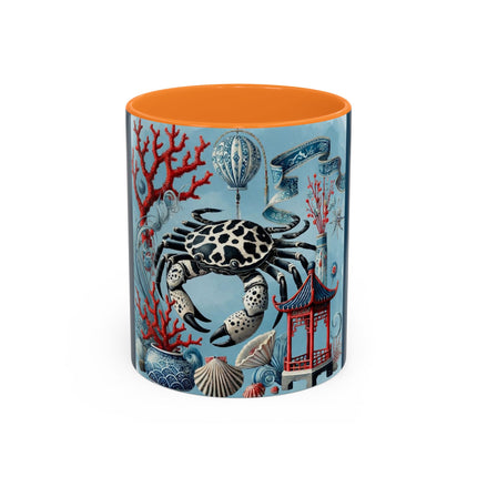 Spotted Crab & Pagoda Colorful Mug – Mystical Ocean & Asian Harmony