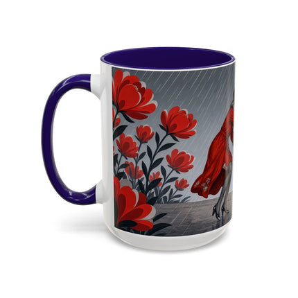 ☔🌹 The Scarlet Rainstorm Promenade Colorful Mug – Art Deco Motoring Elegance