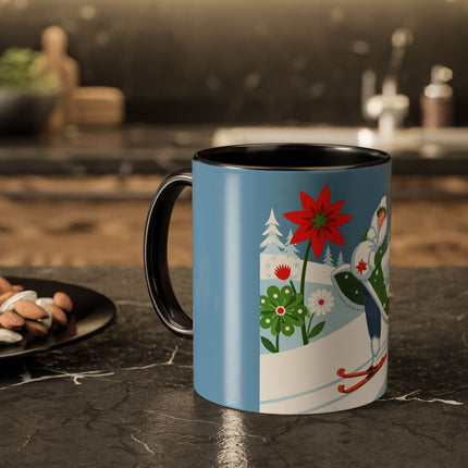 🎿❄️ The Winter Garden Skier Colorful Mug – Whimsical Holiday Fantasy