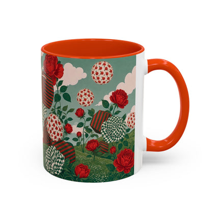🌹💚 The Scarlet Rose Checkerboard Garden Colorful Mug – Art Deco Floral Whimsy