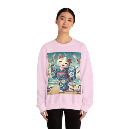 Geisha Kitten by the Seaside Heavy Blend™ Crewneck Sweatshirt