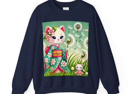 Geisha Kitten and the Dandelion Wish Heavy Blend™ Crewneck Sweatshirt