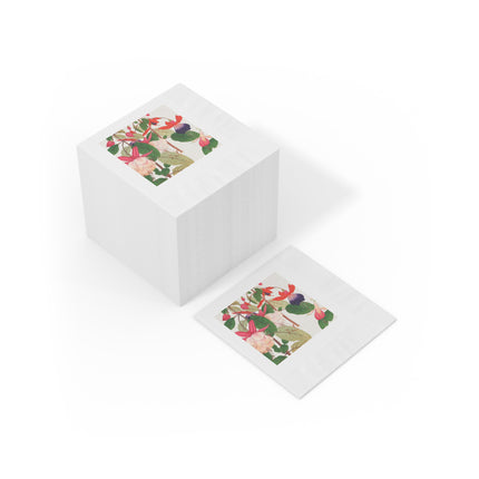 Fuchsia Flower White Coined Napkins – Vibrant Fuchsia & Japanese Woodblock Elegance