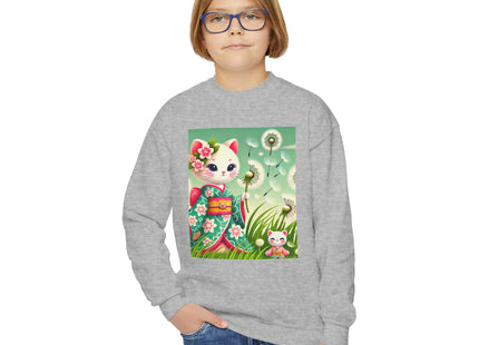 Geisha Kitten and the Dandelion Wish Youth Crewneck Sweatshirt