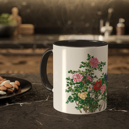 Peonies and Birds by Okamoto Shuki Colorful Mugs, 11oz