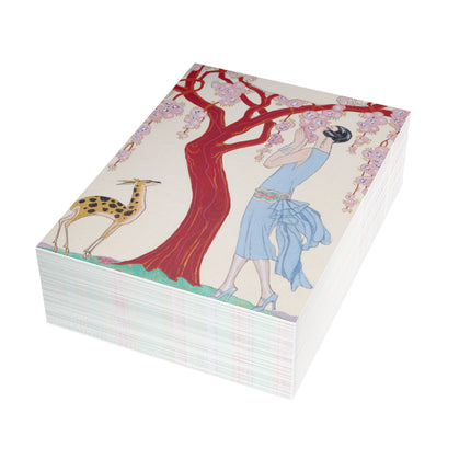 Woman, Fawn, and Red Tree by George Barbier Postcards (envelopes included) - Bundles of 10, 30, 50 Pieces