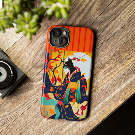 Black Cat in Kimono Phone Cases